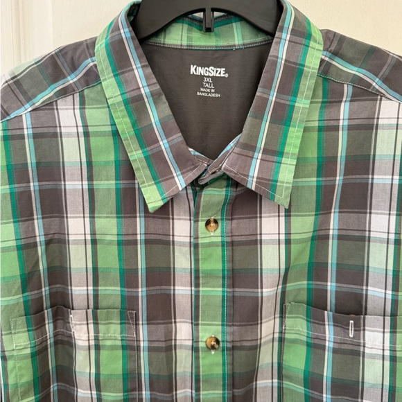 KingSize BIG AND TALL MENS SHIRT. LIKE NEW! SHORT SLEEVE PLAID SPORT SHIRT - Picture 9 of 13